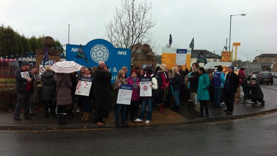 Hospital staff on Dewsbury picket line