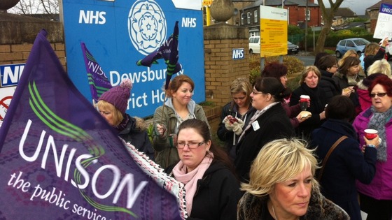 Staff protest outside Dewsbury Hospital