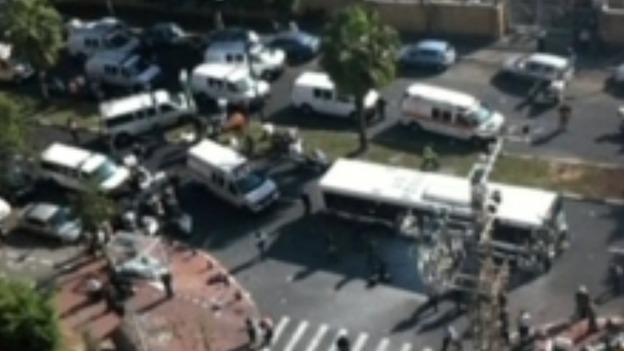 Scene in Tel Aviv following reports of bus explosion