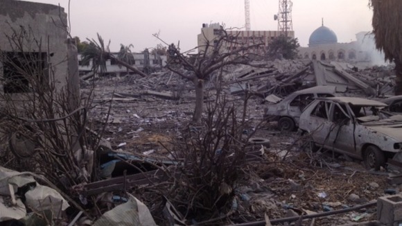 Damage at Government office compound in Gaza destroyed by Israeli bombardment last night