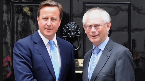 EU budget: David Cameron greeting the President of the European Council, Herman Van Rompuy, outside Downing Street last year