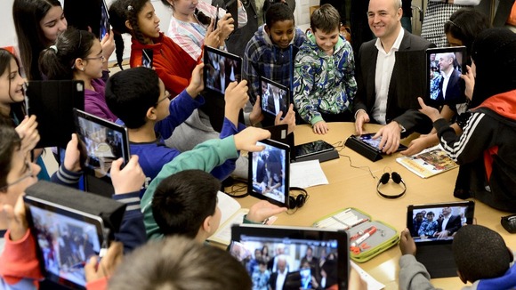 Pupils met the Prime Minister at Husby School, west of Stockholm