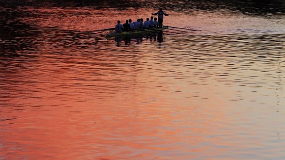 The Aberdeen Rowing Club on the river before the sun goes down