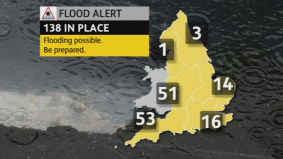 Map showing the Flood Alerts across the UK
