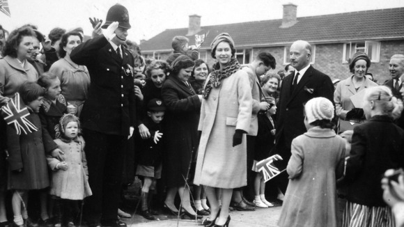 The Queen visiting a new home during her visit of Stevenage in 1959