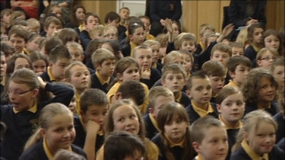 Pupils listening to Olympic Medalist Anna Watkins at her old school 