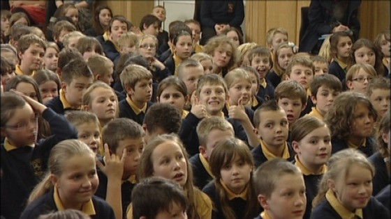 Pupils listening to Olympic Medalist Anna Watkins at her old school 