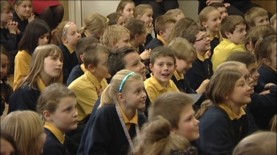 Anna Watkins talks to pupils at her old school