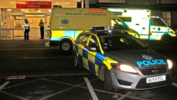 olice outside the A&E department of West Suffolk Hospital In Bury St Edmunds