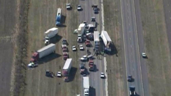 An aerial view of the accident site on Interstate 10 in Texas