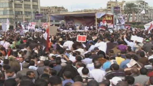 Crowds gather for a rally in Cairo