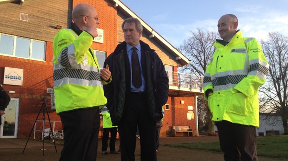 Environment Secretary Owen Paterson visits Northampton flood defences before heading to Billing Aquadrome 
