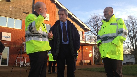 Environment Secretary Owen Paterson visits Northampton flood defences before heading to Billing Aquadrome 