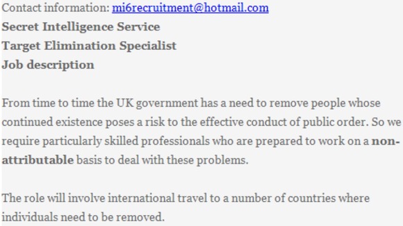 The fake advert posted on the official Government website.