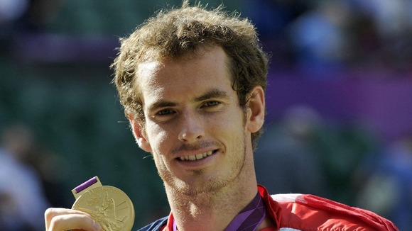 Andy Murray with his Olympic Gold Medal, after winning the Men's Singles match at the Olympic Tennis Venue, Wimbledon.