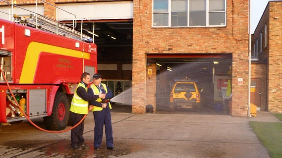 Cambridge Airport MD Archie Garden (right) at the airport fire station