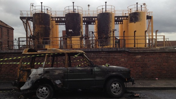 The fire damaged distillery plant  
