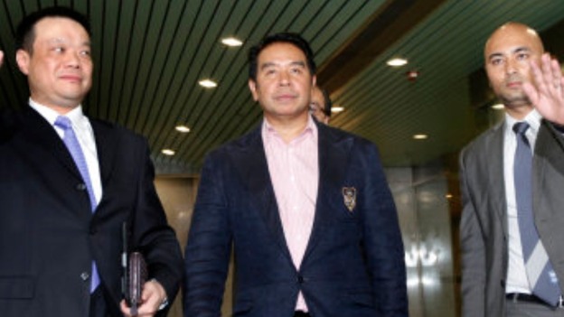 Carson Yeung leaving court in Hong Kong this morning