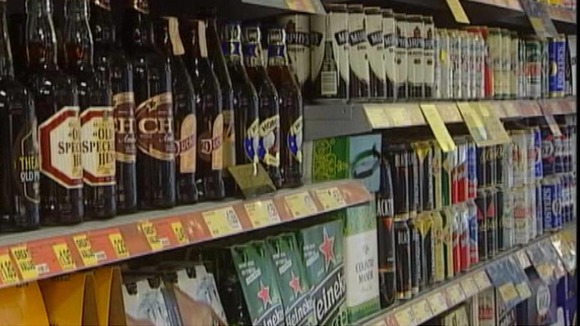 Alcohol on a supermarket shelf.