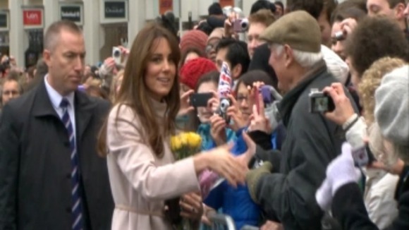 The Duchess chats to the waiting crowd.
