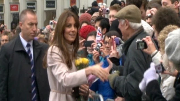 The Duchess chats to the waiting crowd.