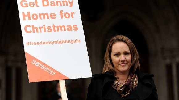 Sally Nightingale outside the Royal Courts of Justice before handing in a petition for his release signed by 85,000 people