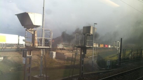 Train fire just outside the Channel Tunnel