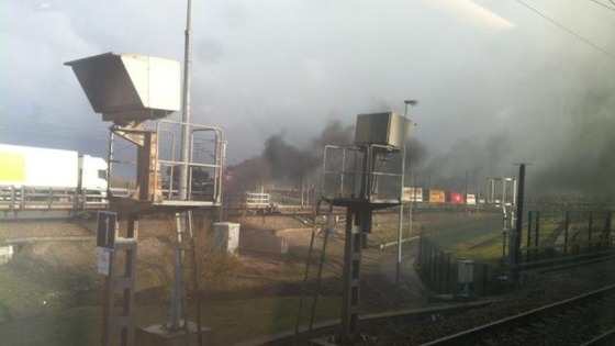 Train fire just outside the Channel Tunnel