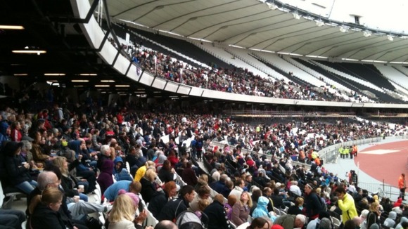 Inside stadium with large crowd