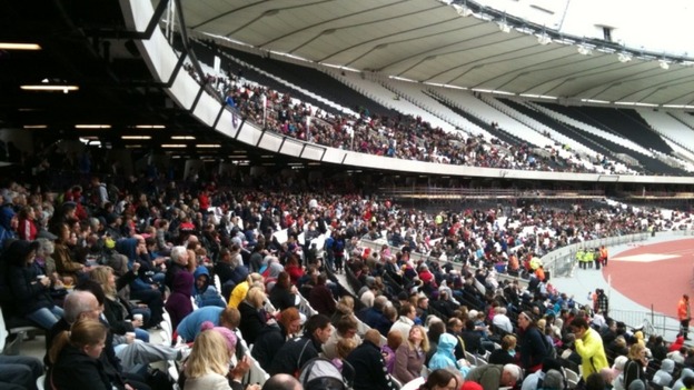Inside stadium with large crowd
