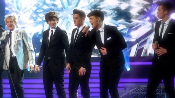 Union J perform with Rod Stewart on The X Factor semi-final show