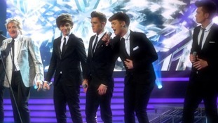 Union J perform with Rod Stewart on The X Factor semi-final show