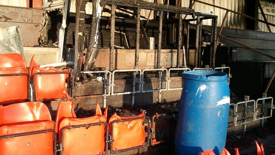 The destroyed football stand at Dunston.