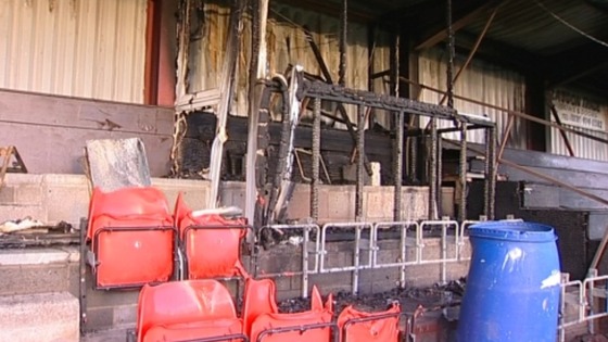 It is thought vandals broke into the ground yesterday and set fire to the main stand.