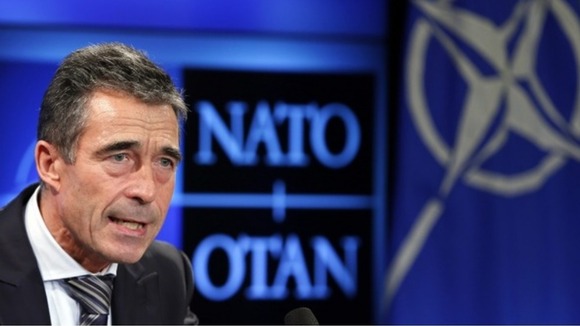 NATO Secretary General Rasmussen addresses a news conference in Brussels in November