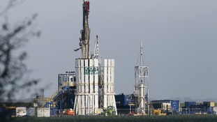Anti-fracking protestors scale the rig at Banks, near Southport, on November 2, 2011