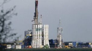 Anti-fracking protestors scale the rig at Banks, near Southport, on November 2, 2011