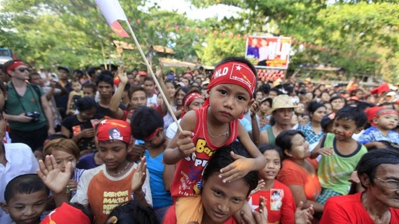 Campaigners outside Rangoon on the 31st March