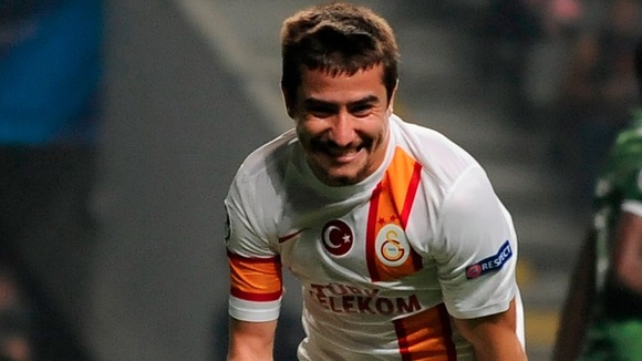Galatasaray's Aydin Yilmaz celebrates after scoring his team's second goal against Braga
