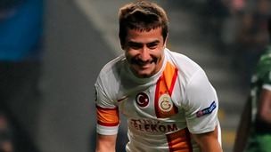 Galatasaray's Aydin Yilmaz celebrates after scoring his team's second goal against Braga