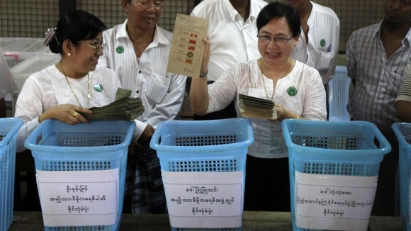 Another polling station in Yangon, another vote for Aung San Suu Kyi.