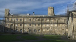 Wide shot of a prison
