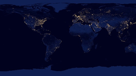 Map of the world assembled from data acquired by the Suomi NPP satellite in April and October 2012