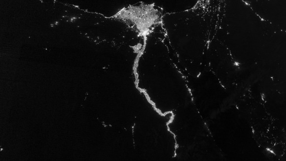 An image of the Nile river at night