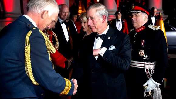 The Prince of Wales and The Duchess of Cornwall are greeted by Air Chief Marshal Stephen Dalton
