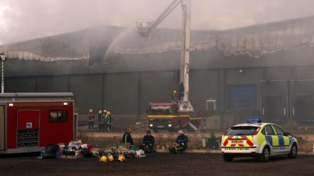Fire at a warehouse on an industrial estate in Atherstone On Stour, Warwickshire. Saturday November 3, 2007