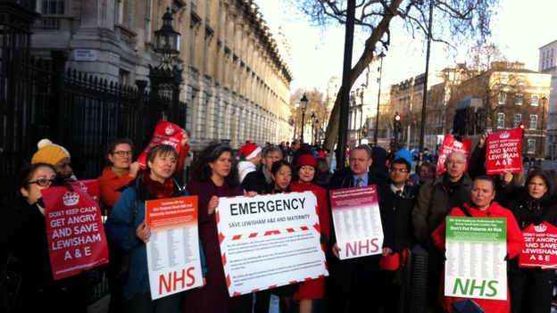 Protest against plans to close Lewisham's Accident and Emergency department.