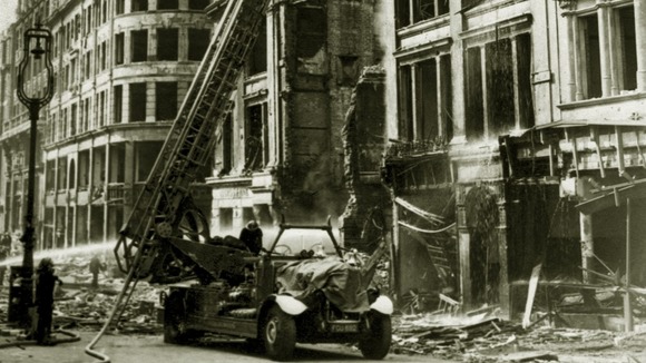 Damage caused by bombs dropped in Central London in 1944.
