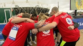 Those taking part in the run at the Olympic Park have a moment to remember why they're there