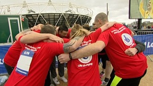Those taking part in the run at the Olympic Park have a moment to remember why they're there